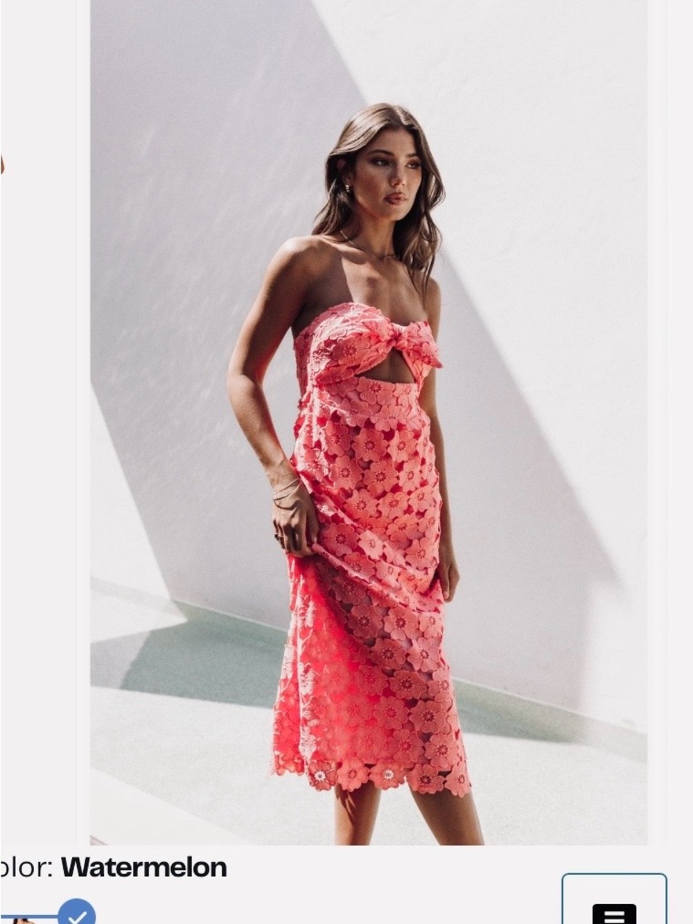 Petal & Pup Watermelon Pink Floral Lace Cutout Midi Dress